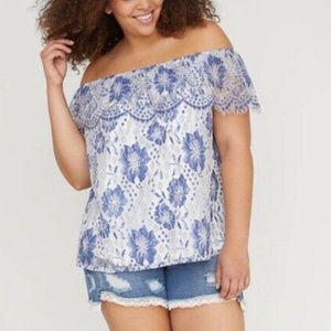 Lane Bryant 26 28 Ruffle Lace Cami Top Blue White